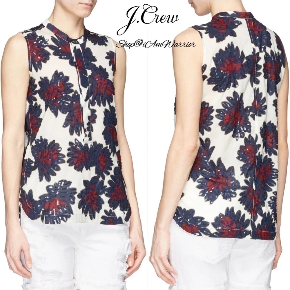 J.Crew 2 piece cotton voile sequin firework sleeveless top + pull on jogger